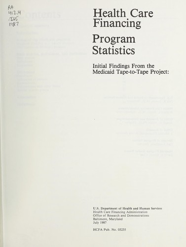 Cover for Initial findings from the Medicaid tape-to-tape project