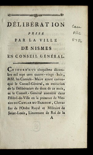 Cover for De libe ration