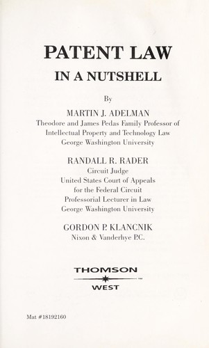 Cover for Patent law in a nutshell