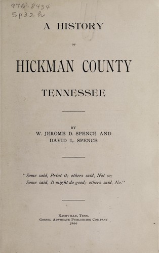 Cover for A history of Hickman County, Tennessee