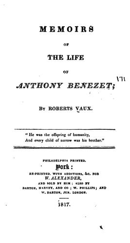 Cover for Memoirs of the life of Anthony Benezet.