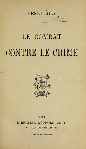 Cover for Le combat contre le crime.