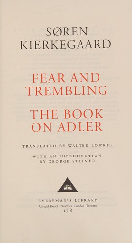 Cover for Fear and trembling ; The book on Adler