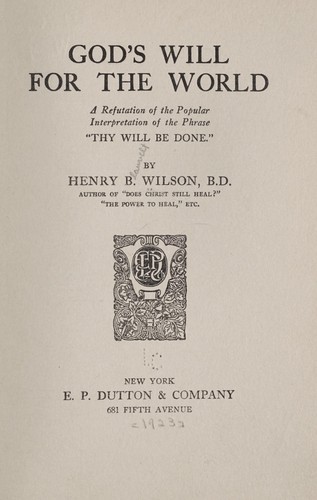 Cover for God's will for the world