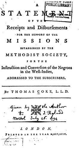 Cover for A Statement of the Receipts and Disbursements for the Support to the Missions Established by the ...