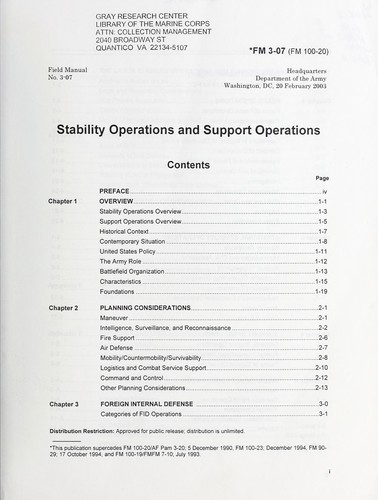 Cover for Stability operations and support operations