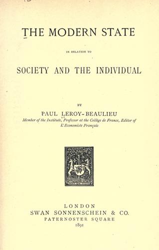 Cover for The modern state in relation to society and the individual
