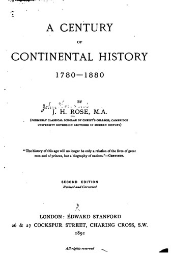Cover for A Century of Continental History, 1780-1880