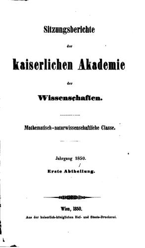 Cover for Sitzungsberichte der Kaiserlichen Akademie der Wissenschaften, Mathematisch-naturwissenschaftliche Classe