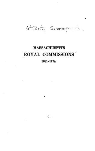 Cover for Massachusetts royal commissions, 1681-1774.