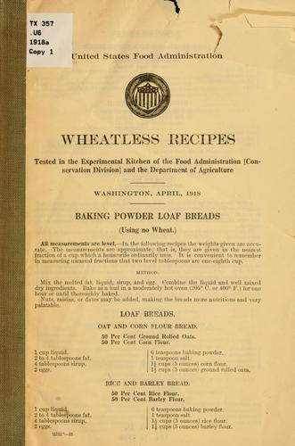 Cover for Wheatless recipes tested in the experimental kitchen of the Food administration