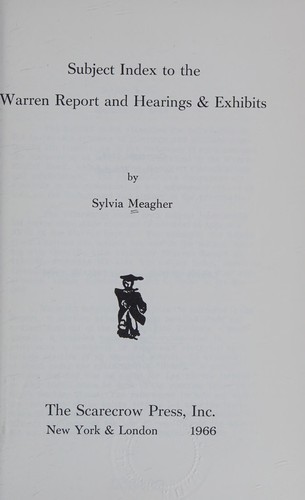 Cover for Subject index to the Warren report and hearings & exhibits.