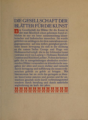 Cover for Verzeichnis der Erscheinungen der Blaetter fuer die Kunst