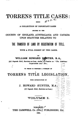 Cover for Torrens Title Cases: Being a Collection of Important Cases Decided by the Courts of England ...