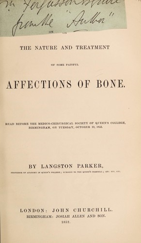 Cover for On the nature and treatment of some painful affections of bone