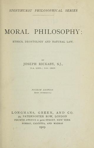 Cover for Moral philosophy: ethics, deontology and natural law