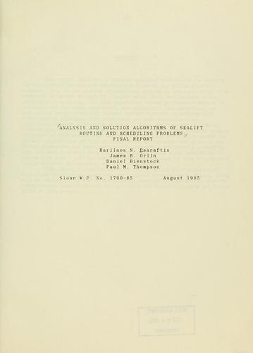 Cover for Analysis and solution algorithms of sealift routing and scheduling problems