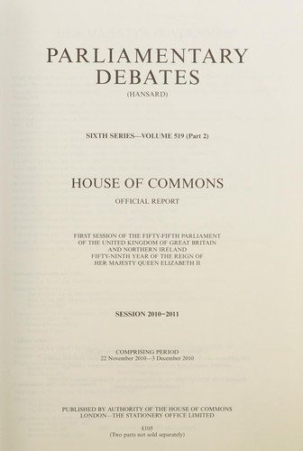 Cover for Parliamentary Debates, House of Commons - Bound Volumes
