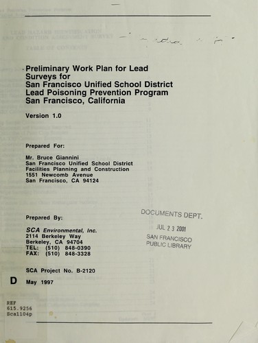 Cover for Preliminary work plan for lead surveys for San Francisco Unified School District Lead Poisoning Prevention Program, San Francisco, California