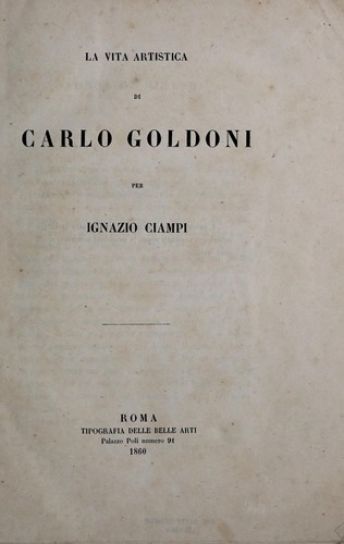Cover for La vita artistica di Carlo Goldoni