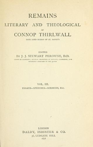 Cover for Remains literary and theological of Connop Thirlwall, late lord Bishop of St. David's.