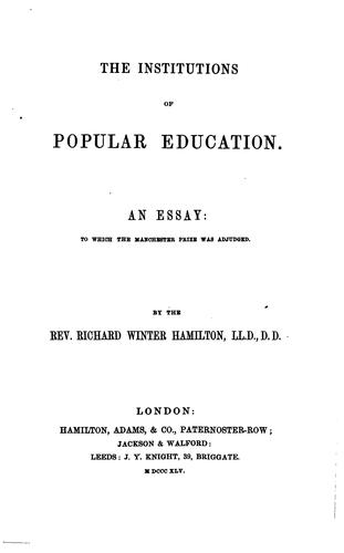 Cover for The institutions of popular education, an essay