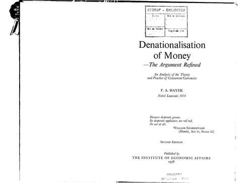 Cover for Denationalisation of money