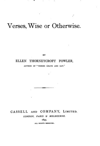 Cover for Verses, wise and otherwise.