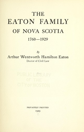 Cover for The Eaton family of Nova Scotia