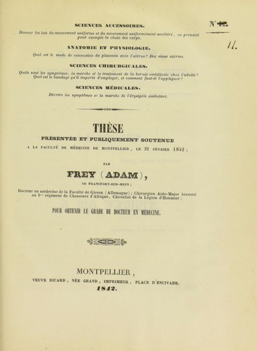 Cover for Th©·se pr©♭sent©♭e et publiquement soutenue ©  la Facult©♭ de m©♭decine de Montpellier, le 21 f©♭vrier 1842