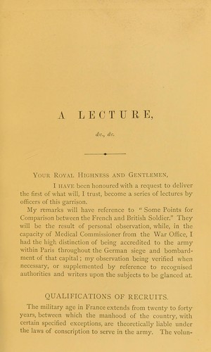 Cover for A lecture on some points for comparison between the French and British soldier