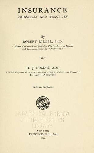 Cover for Insurance, principles and practices