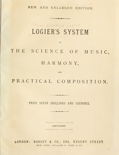 Cover for Logier's system of the science of music, harmony, and practical composition.