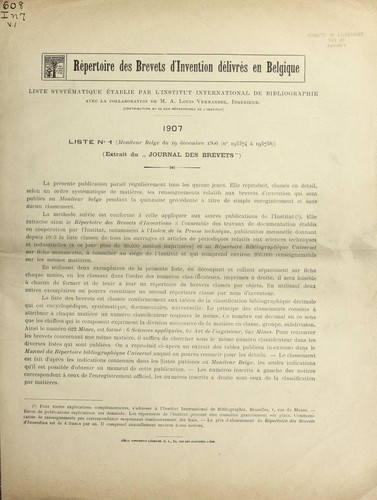 Cover for Repertoire des brevets d'invention de livre s en Belgique