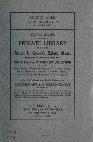 Cover for Catalogue of the law library of the late Abner C. Goodell, Salem, Mass. Editor of the Massachusetts Province Laws
