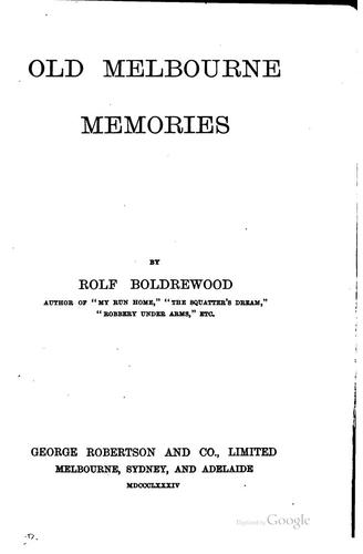 Cover for Old Melbourne Memories