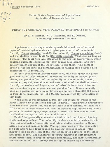 Cover for Fruit fly control with poisoned-bait sprays in Hawaii