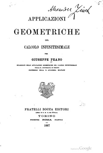 Cover for Applicazioni geometriche del calcolo infinitesimale