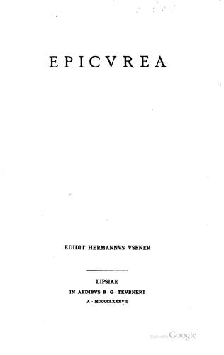 Cover for Epicvrea edidit Hermannvs Vsener.