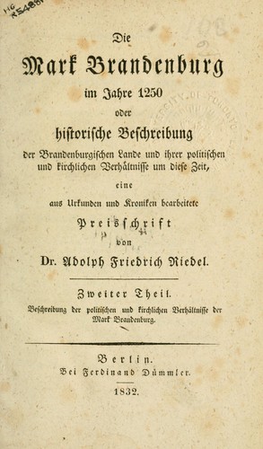 Cover for Die Mark Brandenburg im Jahre 1250