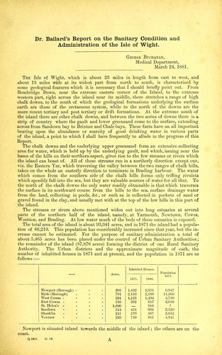 Cover for Dr. Ballard's report on the sanitary condition and administration of the Isle of Wight