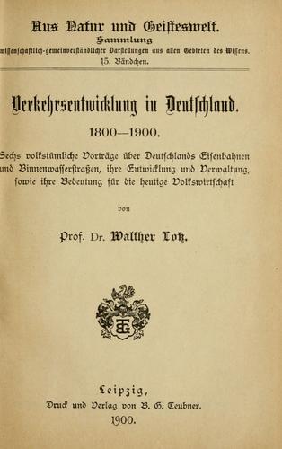 Cover for Verkehrsentwicklung in Deutschland, 1800-1900