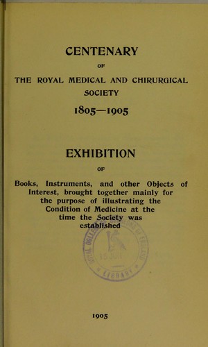 Cover for Centenary of the Royal Medical and Chirurgical Society 1805-1905
