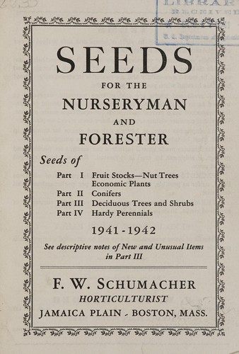 Cover for Seeds for the nurseryman and forester, 1941-1942