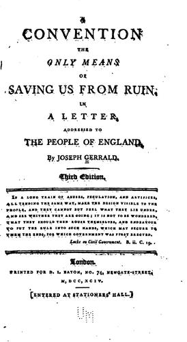 Cover for A Convention the Only Means of Saving Us from Ruin: In a Letter, Addressed to the People of ...