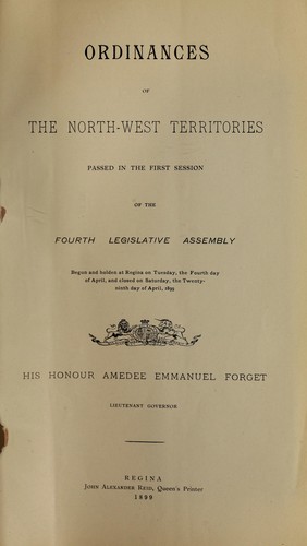 Cover for Ordinances of the North-West Territories
