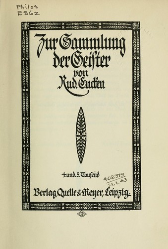 Cover for Zur Sammlung der Geister