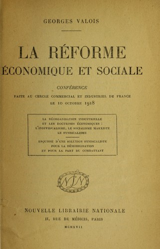 Cover for La re forme e conomique et sociale