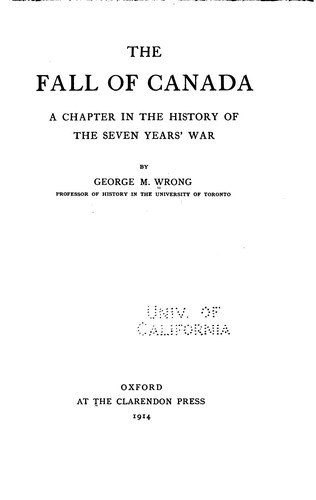 Cover for The Fall of Canada: A Chapter in the History of the Seven Years' War
