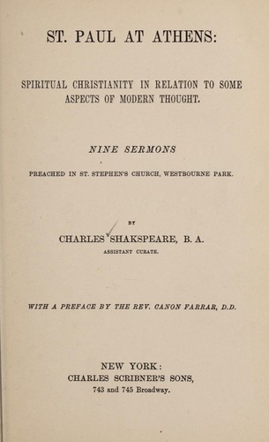 Cover for St. Paul at Athens: spiritual Christianity in relation to some aspects of modern thought